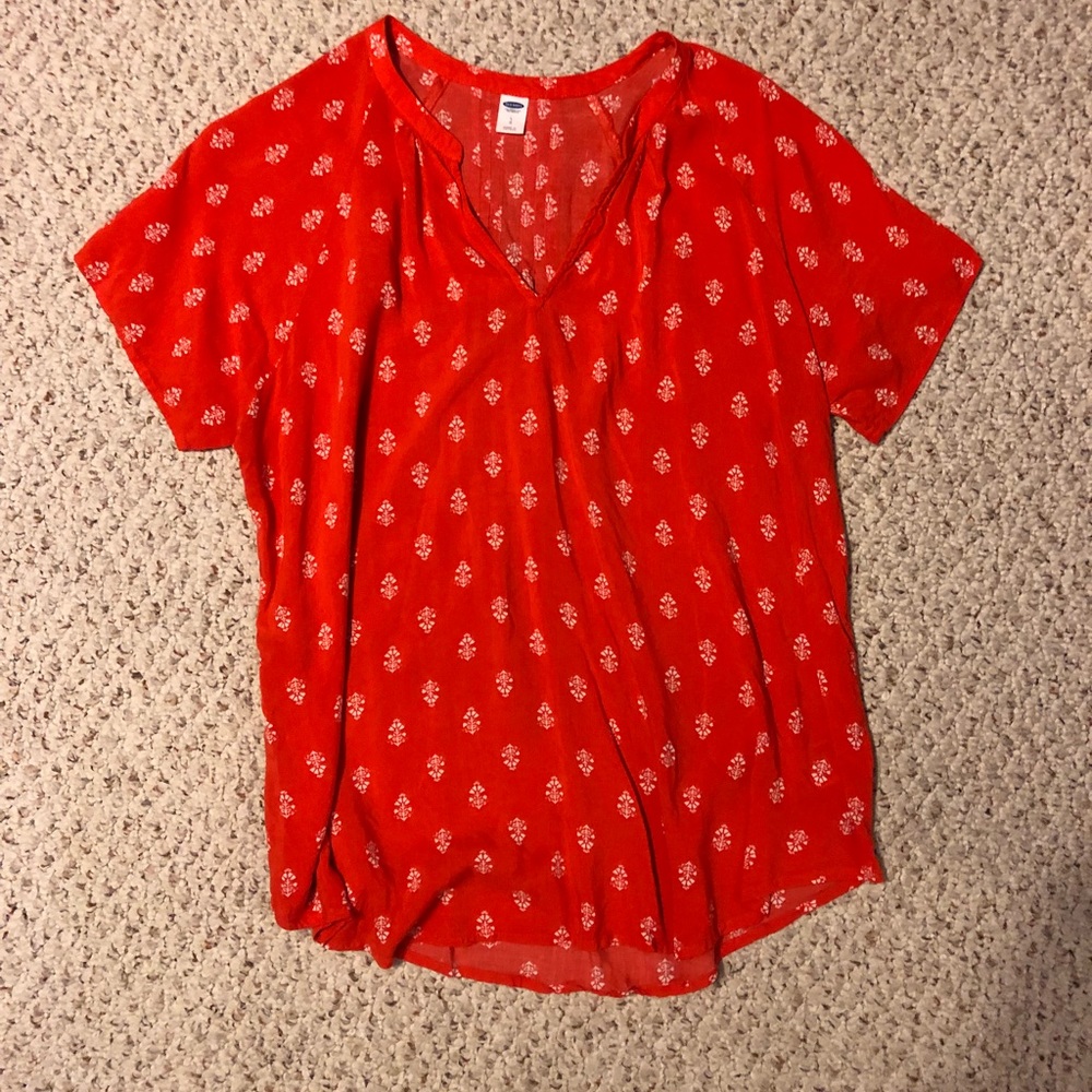 OLD NAVY orange and white shirt sleeve blouse